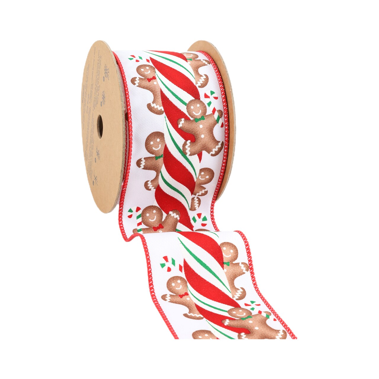 LaRibbons 2 1/2" Wired Ribbon | Gingerbread on Peppermint Stick | 10 Yard Roll